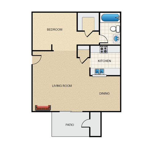 Floor plan for 1 bed, 1 bath, 550 sqft